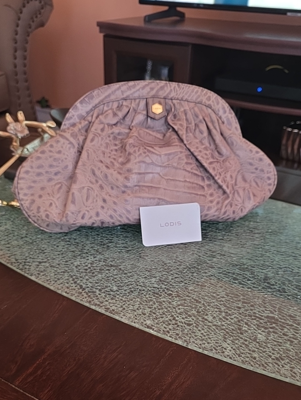 Brown Croc-Embossed Women's Clutch Bag